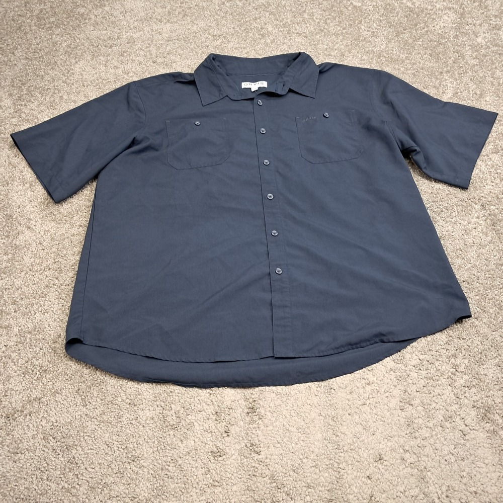 Orvis Classic Collection Mens XXL Navy Blue Short Sleeve Button Down Shirt